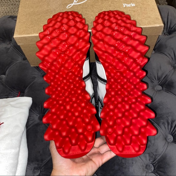 New Men’s Size 44 Christian Louboutin Black & Silver Sharkina Sneakers - Picture 7 of 8